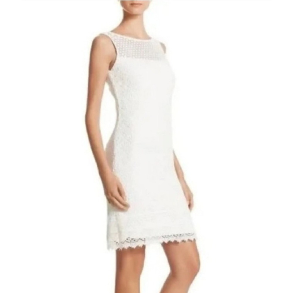White House Black Market White Lace Sleeveless Sheath Dress Size 6 Scalloped Hem